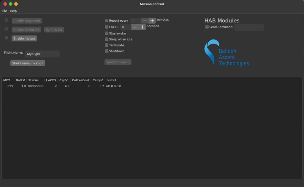 HAB Mission Control displaying flight data