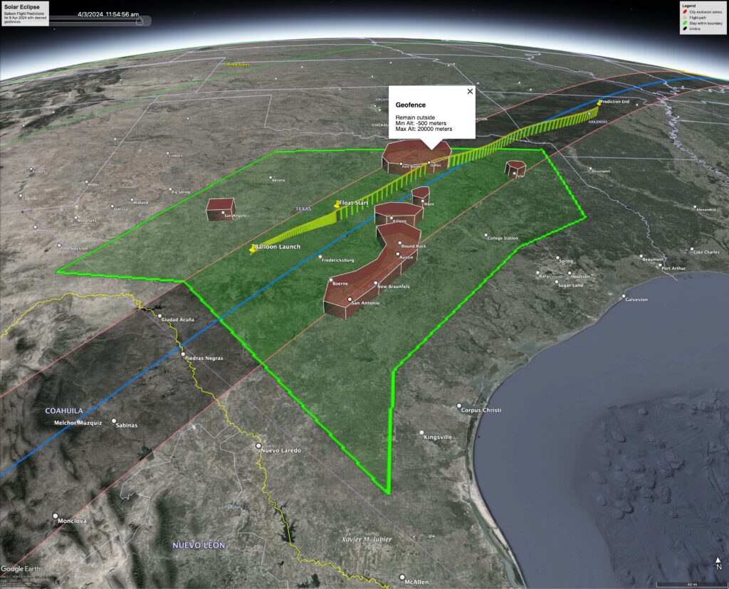 Solar Eclipse Balloon Flight geofences visualized