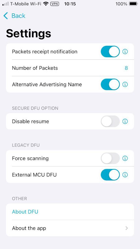 HAB Module DFU app settings